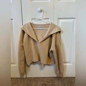Urban Outfitters - Tan, off-shoulder, cropped hoodie